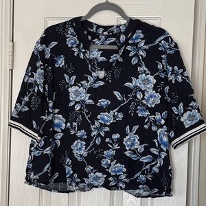 Johnny Was Blue Floral Black Blouse